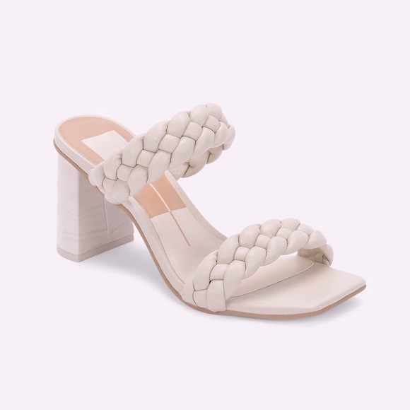 DOLCE VITA Paily Ivory Cream Braided Slide Sandals Heels - Picture 1 of 16